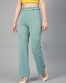 Shop Women's Light Moss Green Straight Fit Trousers-Design
