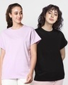 Shop Pack of 2 Women's Purple & Black Boyfriend T-shirt-Front