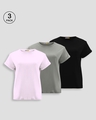Shop Pack of 3 Women's Purple & Grey Boyfriend T-shirt-Front
