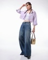 Shop Women's Lilac Oversized Cargo Crop Shirt-Full