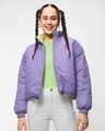 Shop Women's Lavender & Lime Reversible Super Loose Fit Plus Size Puffer Jacket-Front