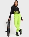 Shop Women's Green Play Typography Joggers-Full