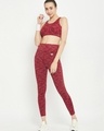 Shop Women's Maroon Abstract Printed Slim Fit Activewear Tights