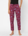 Shop Women's Maroon All Over Floral Printed Cotton Lounge Pants-Front