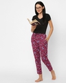 Shop Women's Maroon All Over Floral Printed Cotton Lounge Pants