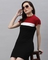Shop Women's Maroon & Black Color Block Slim Fit Bodycon Dress-Front