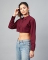 Shop Women's Maroon Boxy Fit Crop Shirt-Front