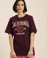 Shop Women's Maroon California Typography Oversized T-shirt-Front