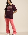 Shop Women's Maroon California Typography Oversized T-shirt-Full