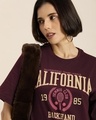 Shop Women's Maroon California Typography Oversized T-shirt