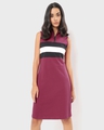 Shop Women's Maroon Color Block High Neck Slim Fit Dress-Front