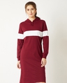Shop Women's Maroon Color Block Oversized Fit Dress-Front
