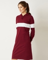Shop Women's Maroon Color Block Oversized Fit Dress-Full