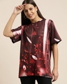 Shop Women's Maroon Graphic Printed Oversized T-shirt-Front