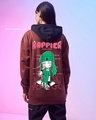 Shop Women's Brown Happier Graphic Printed Oversized Hoodies-Full