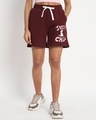 Shop Women's Maroon Just Chill Typography Relaxed Fit Shorts-Front