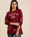 Shop Women's Maroon Life is Tough Typography Oversized T-shirt-Front