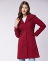 Shop Women's Maroon Long Jacket-Front