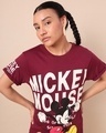 Shop Women's Maroon Mickey Graphic Printed Boyfriend T-shirt