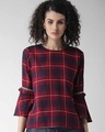 Shop Women's Maroon & Navy Blue Checked Top-Front