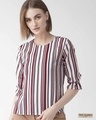 Shop Women's Maroon & Off White Striped Regular Top-Front