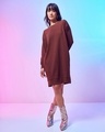 Shop Women's Brown Oversized Sweatshirt Dress-Full