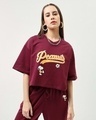 Shop Women's Maroon Peanuts Graphic Printed Oversized Short Top-Front