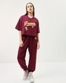 Shop Women's Maroon Peanuts Graphic Printed Oversized Short Top-Full