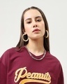Shop Women's Maroon Peanuts Graphic Printed Oversized Short Top