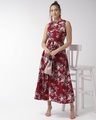 Shop Women's Maroon & Pink Floral Print Maxi Dress-Full