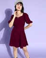 Shop Women's Maroon Puff Sleeve Dress-Front