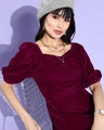 Shop Women's Maroon Puff Sleeve Dress-Full