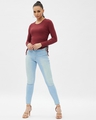 Shop Women's Maroon Rayon Round Neck Long Sleeve Top
