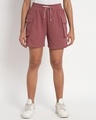 Shop Women's Maroon Relaxed Fit Cargo Boxy Shorts-Front