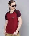 Shop Women's Maroon Striped T-shirt-Front