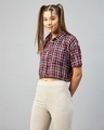 Shop Women's Maroon & White Checked Boxy Fit Crop Shirt-Design