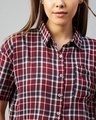 Shop Women's Maroon & White Checked Boxy Fit Crop Shirt