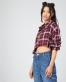 Shop Women's Maroon & White Checked Boxy Fit Crop Shirt-Design