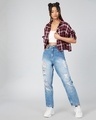 Shop Women's Maroon & White Checked Boxy Fit Crop Shirt-Full