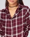 Shop Women's Maroon & White Checked Boxy Fit Crop Shirt
