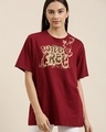 Shop Women's Maroon Wild & Free Typography Oversized T-shirt-Front