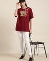 Shop Women's Maroon Wild & Free Typography Oversized T-shirt-Full