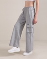 Shop Women's Melange Grey Cargo Track Pants-Front