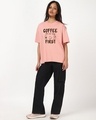 Shop Women's Mellow Rose Pink Coffee First Graphic Printed Oversized T-shirt