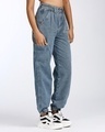 Shop Women's Mid Blue Relaxed Fit Cargo Jogger Jeans-Design