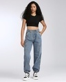 Shop Women's Mid Blue Relaxed Fit Cargo Jogger Jeans