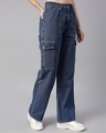 Shop Women's Mid Blue Straight Fit Cargo Jeans-Design