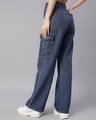Shop Women's Mid Blue Straight Fit Cargo Jeans-Full
