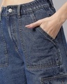 Shop Women's Mid Blue Straight Fit Cargo Jeans