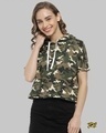 Shop Women's Military Camouflage Stylish Hooded Casual Green Top-Front